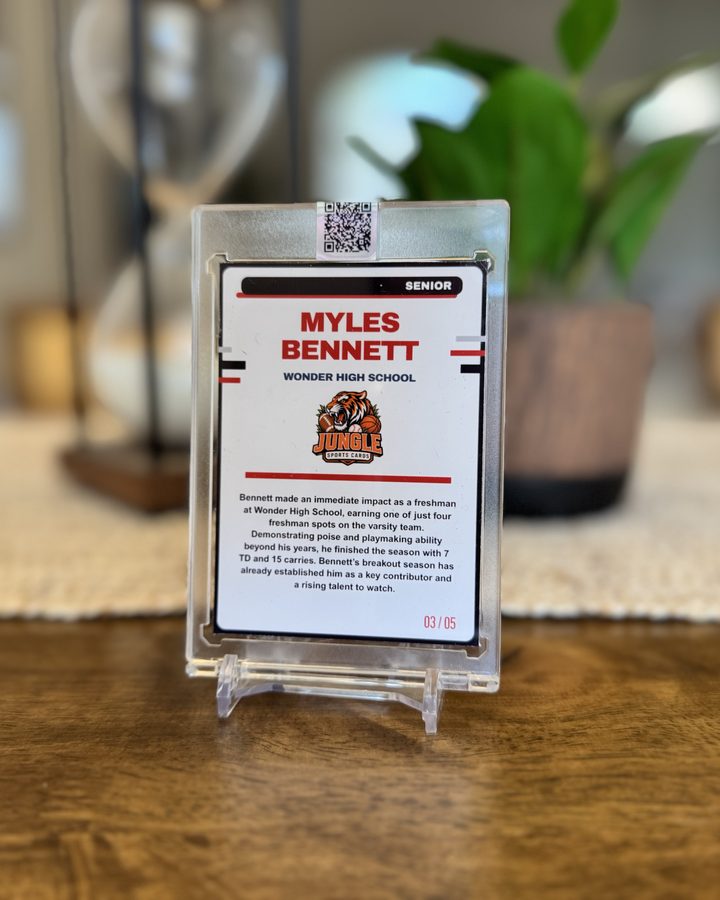 Back of the encased card showing the player bio, Jungle Sports Cards logo and serial number 03 of 05